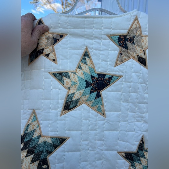 Vintage Blue B Star Quilted Patchwork Cottagecore Grannycore Jacket Blazer Y2K - Picture 11 of 11